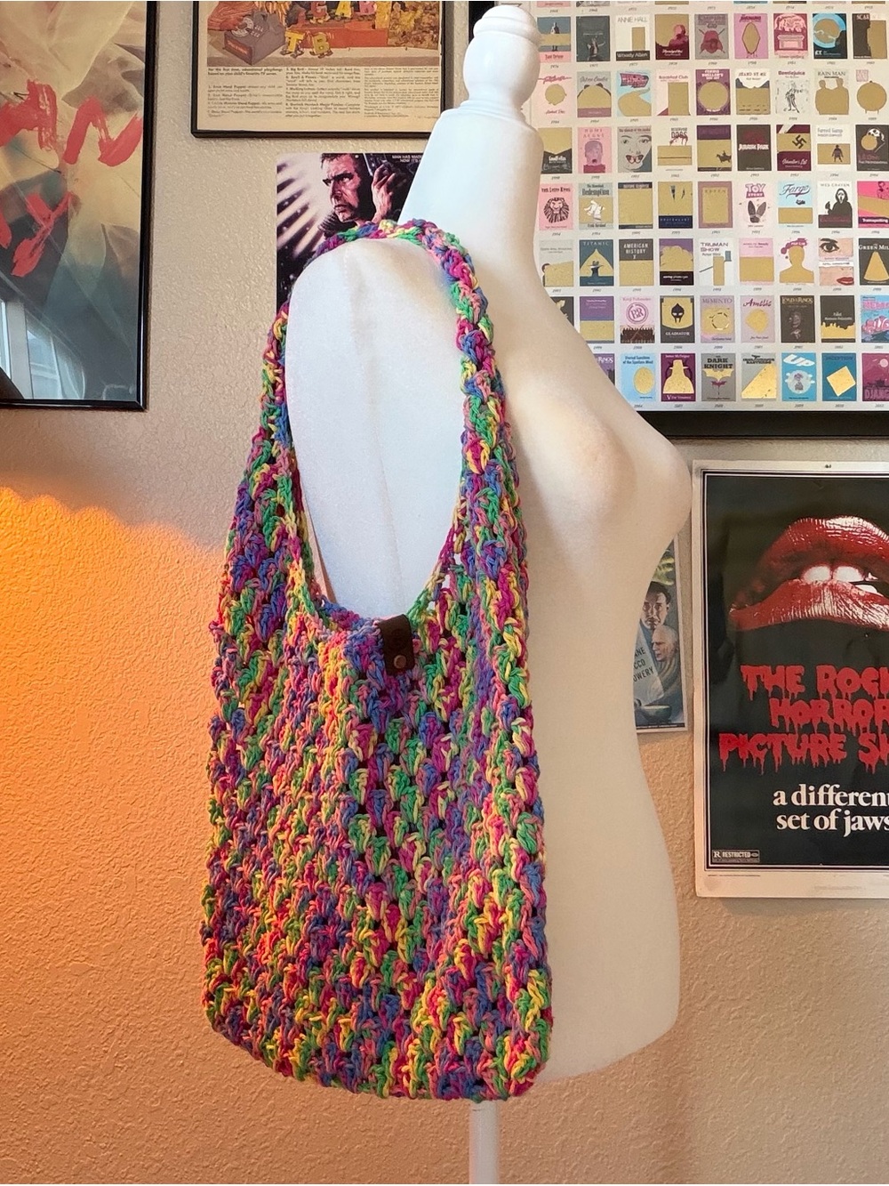 Crochet granny stitch beach tote kidcore pastel